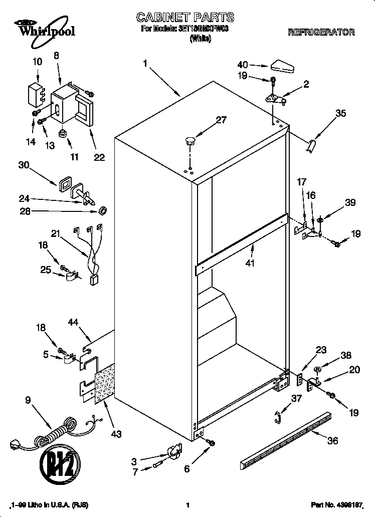Whirlpool 3ET18GMXFW03 cabinet diagram