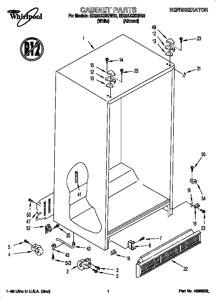 Whirlpool ED22UQXGN00 cabinet diagram