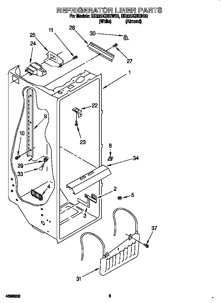 Whirlpool ED22UQXGN00 refrigerator liner diagram