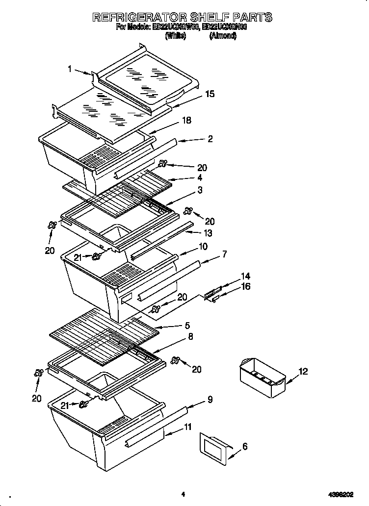 Whirlpool ED22UQXGN00 refrigerator shelf diagram