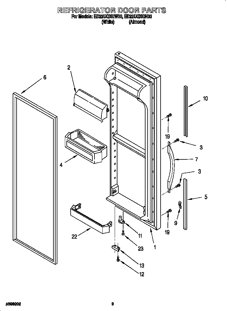 Whirlpool ED22UQXGN00 refrigerator door diagram