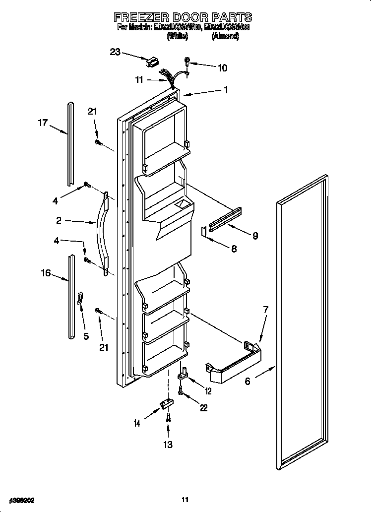 Whirlpool ED22UQXGN00 freezer door diagram
