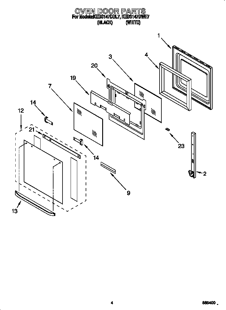 KitchenAid KEBS147DBL7 oven door diagram