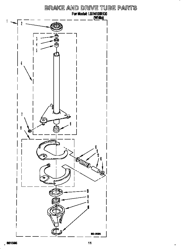Whirlpool LSR4100HQ0 brake and drive tube diagram