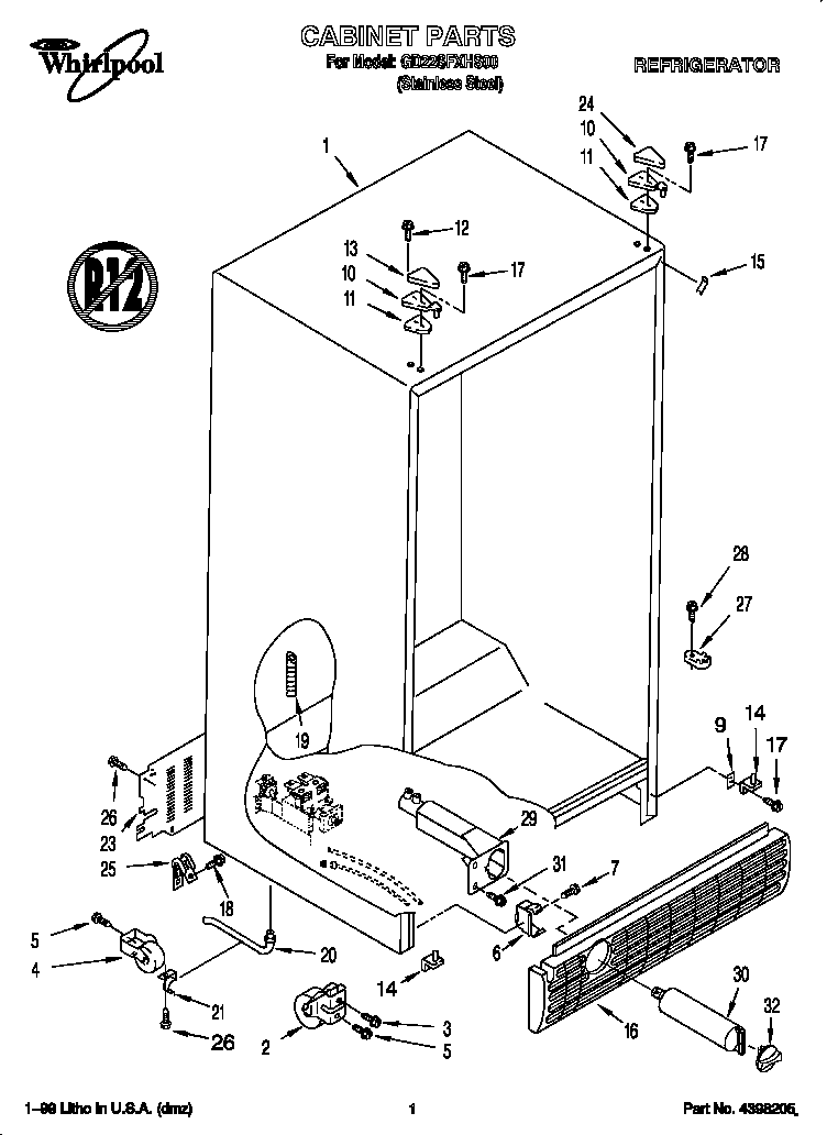 Whirlpool GD22SFXHS00 cabinet diagram