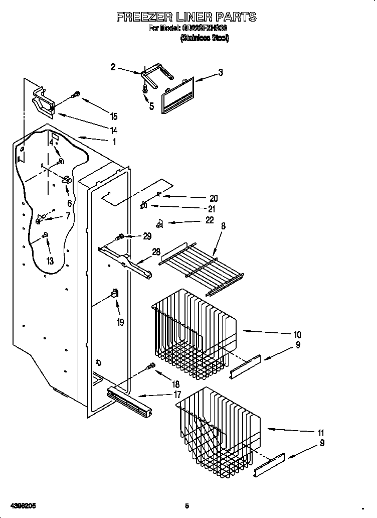 Whirlpool GD22SFXHS00 freezer liner diagram