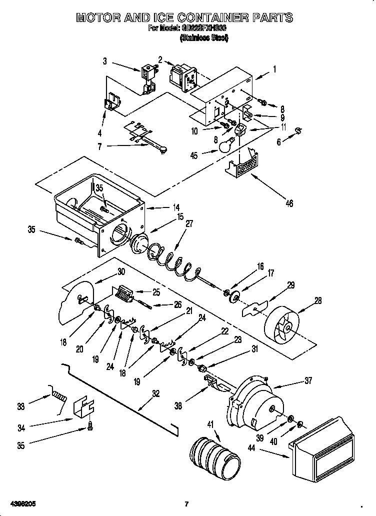 Whirlpool GD22SFXHS00 motor and ice container diagram