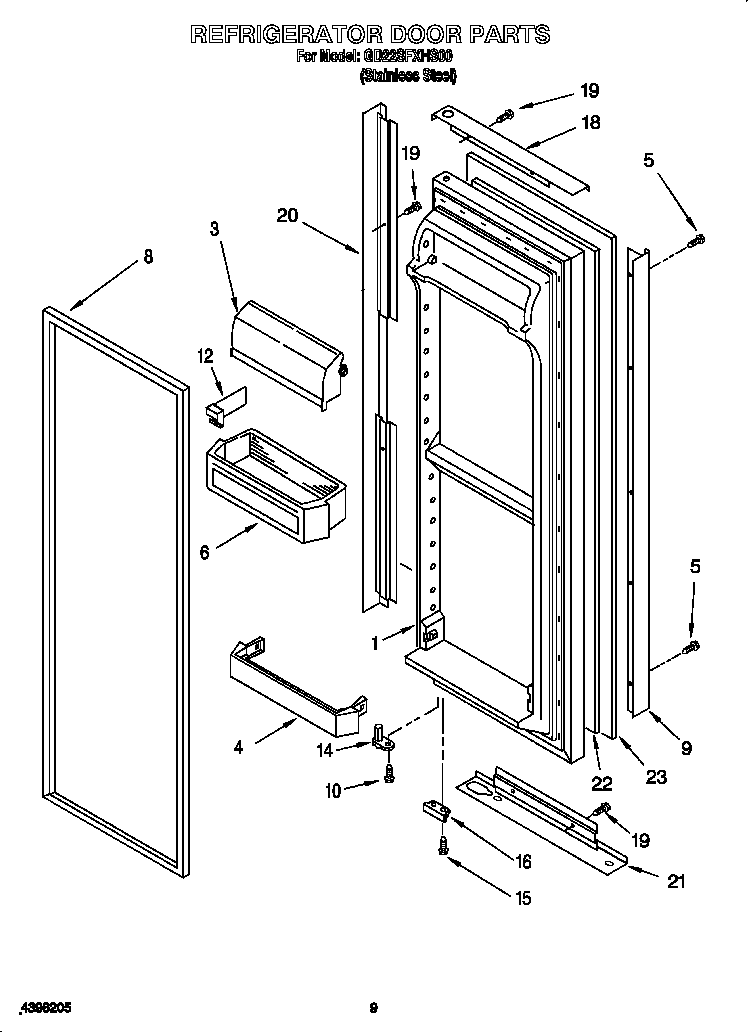Whirlpool GD22SFXHS00 refrigerator door diagram