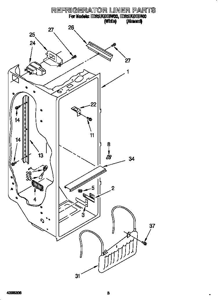 Whirlpool ED25UQXGW00 refrigerator liner diagram
