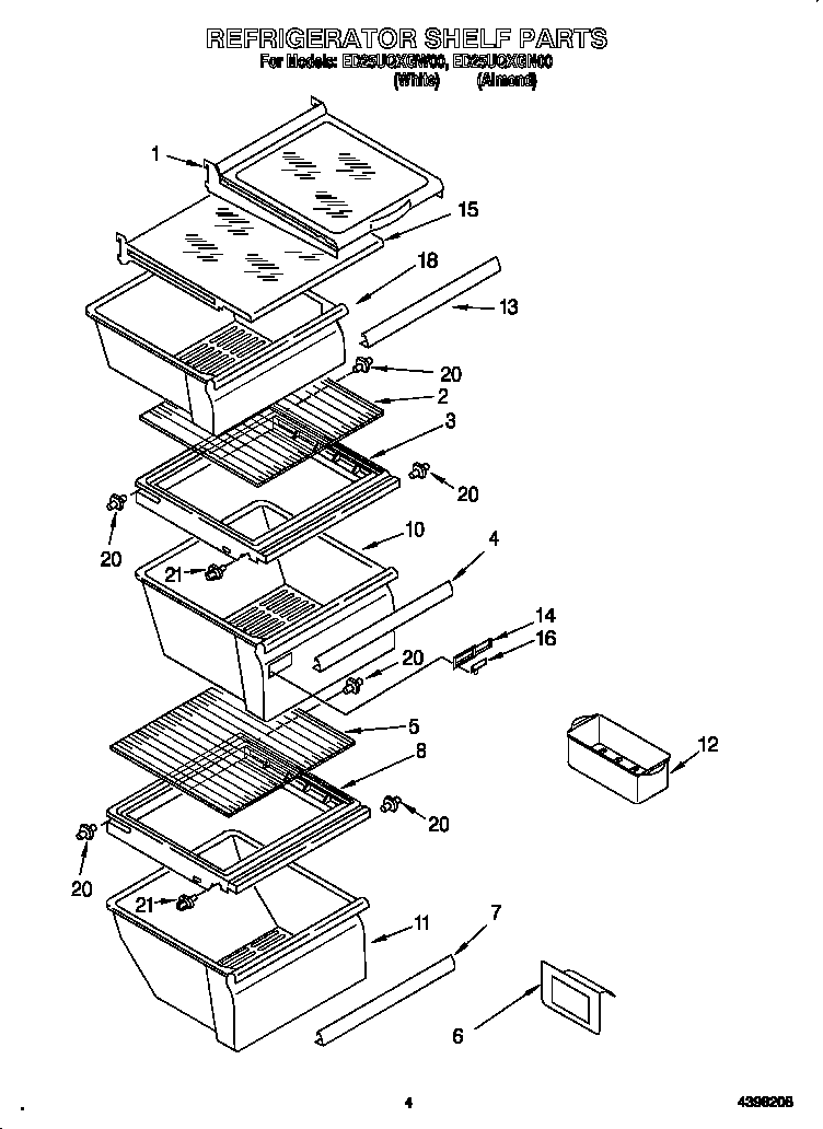 Whirlpool ED25UQXGW00 refrigerator shelf diagram