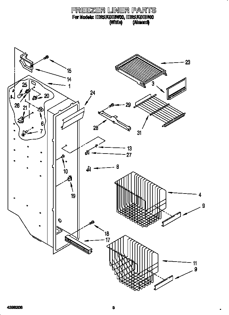 Whirlpool ED25UQXGW00 freezer liner diagram