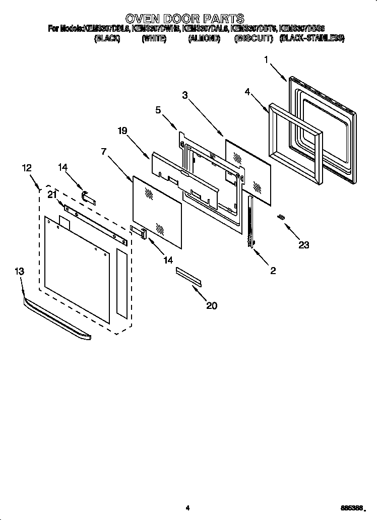 KitchenAid KEMS307DBL6 oven door diagram