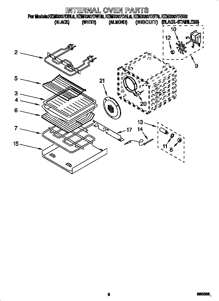 KitchenAid KEMS307DBL6 internal oven diagram