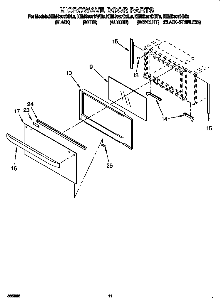 KitchenAid KEMS307DBL6 microwave door diagram