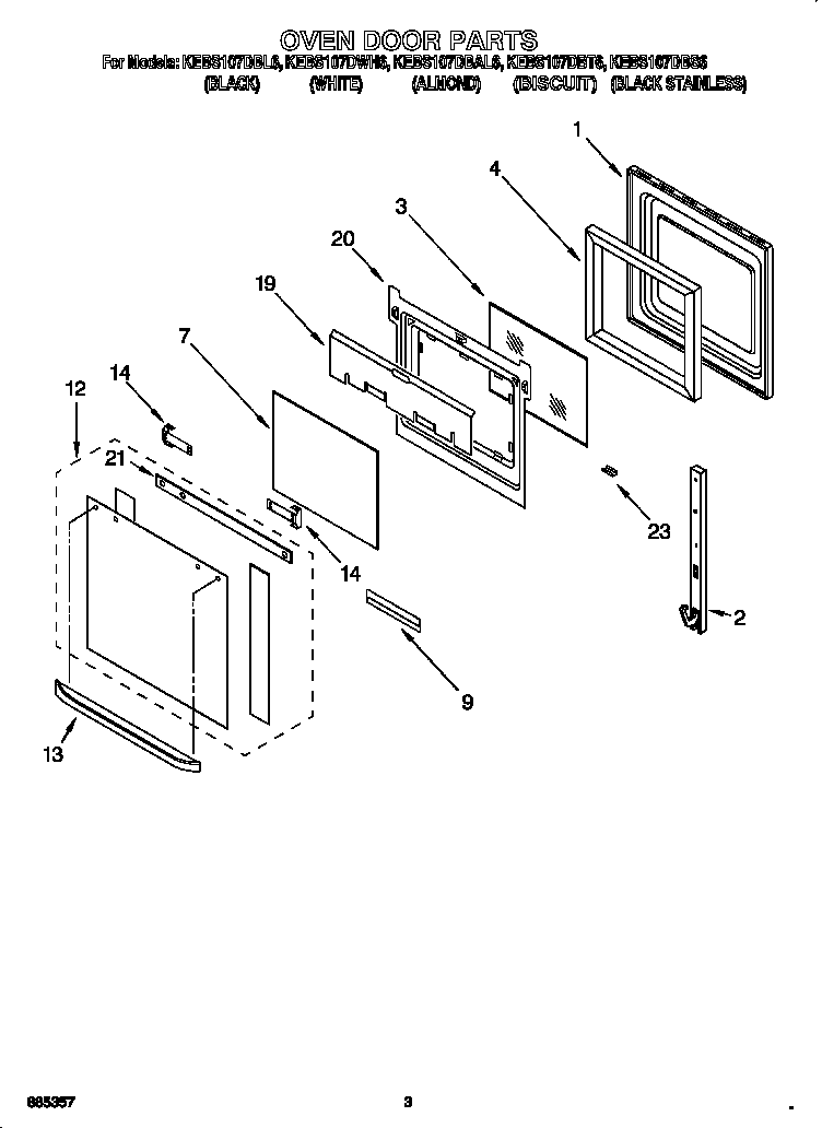 KitchenAid KEBS107DWH6 oven door diagram