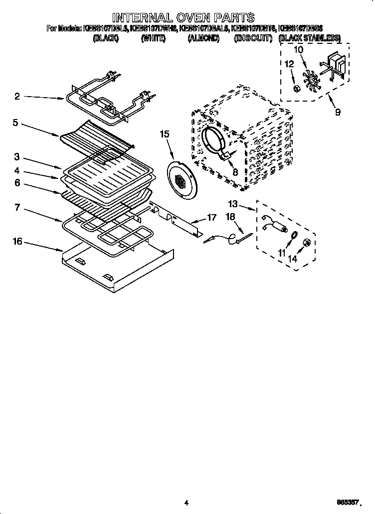 KitchenAid KEBS107DWH6 internal oven diagram