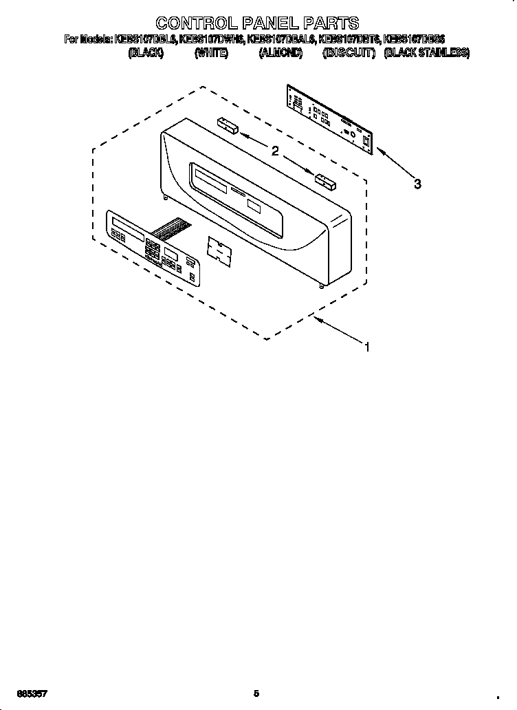 KitchenAid KEBS107DWH6 control panel diagram