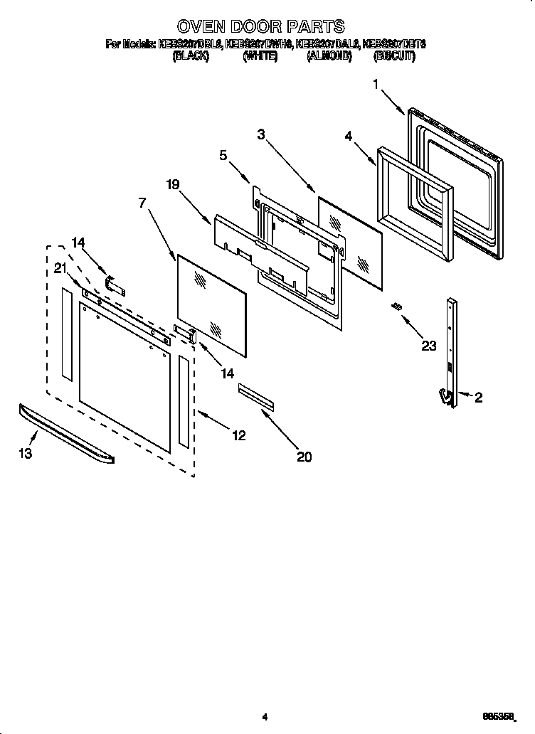 KitchenAid KEBS207DAL6 oven door diagram