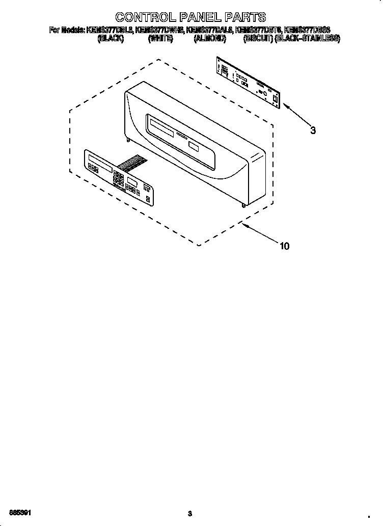 KitchenAid KEMS377DBT6 control panel diagram