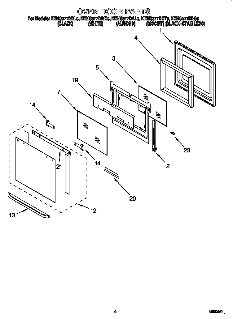 KitchenAid KEMS377DBT6 oven door diagram