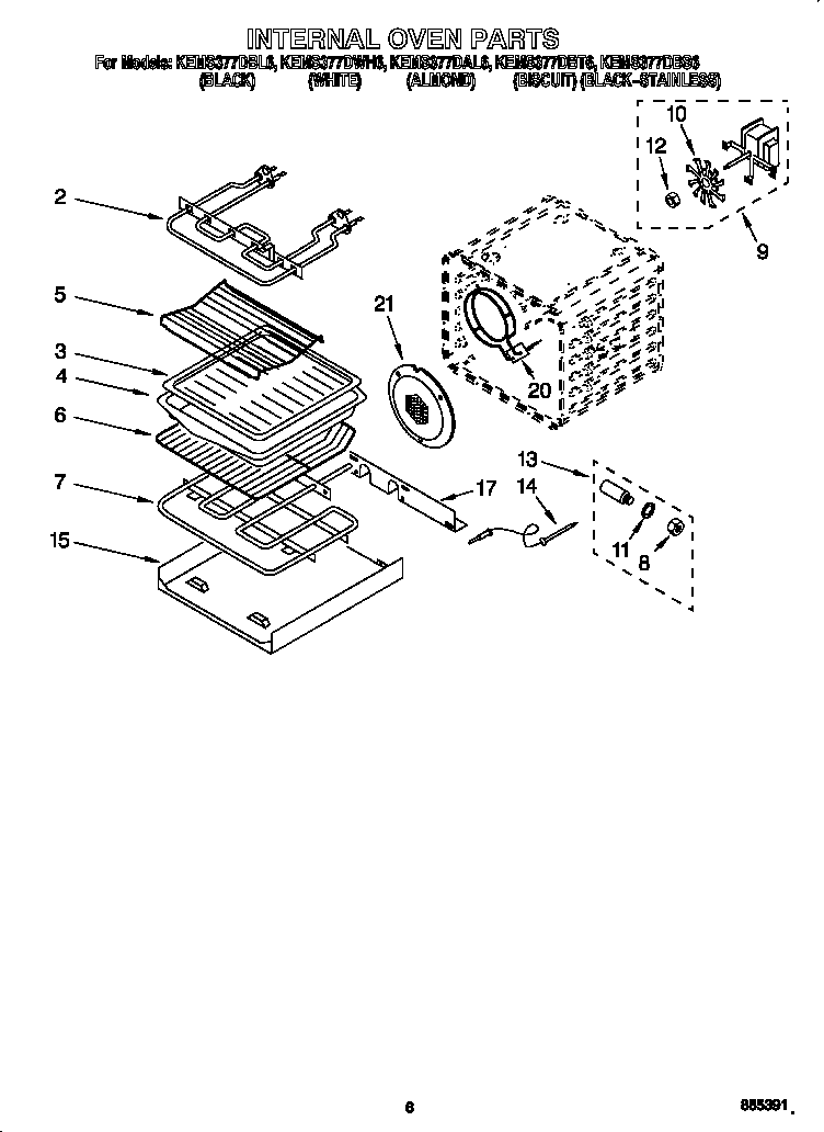 KitchenAid KEMS377DBT6 internal oven diagram