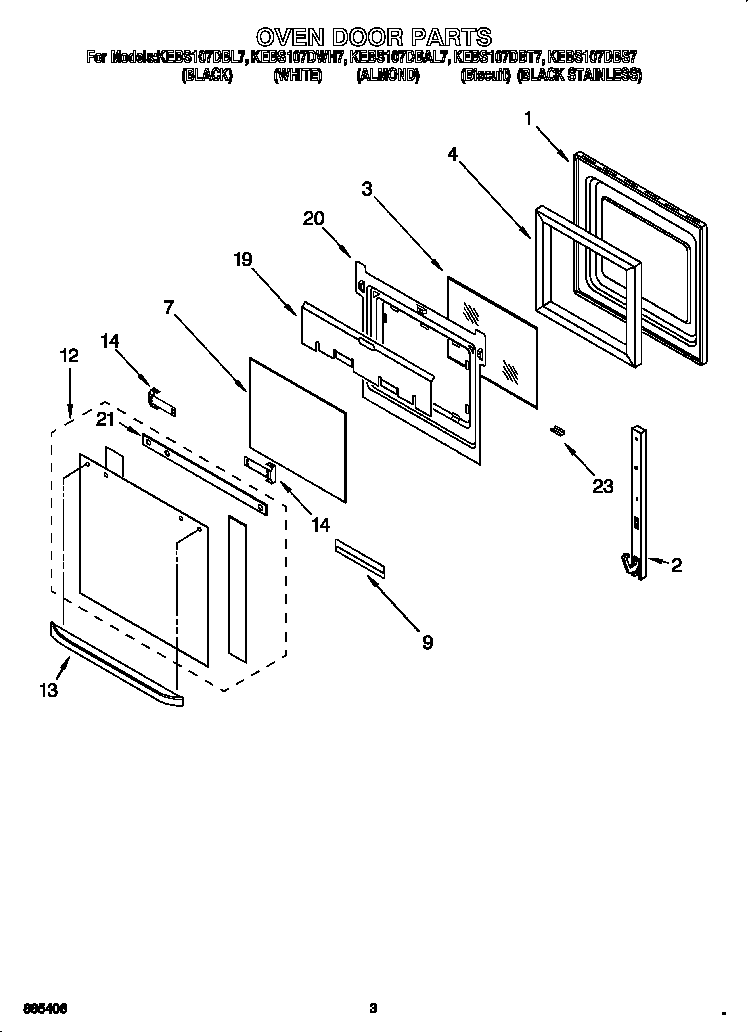 KitchenAid KEBS107DAL7 oven door diagram