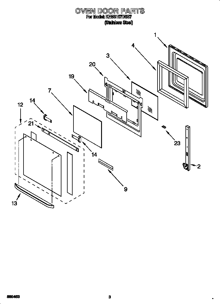 KitchenAid KEBS107DSS7 oven door diagram