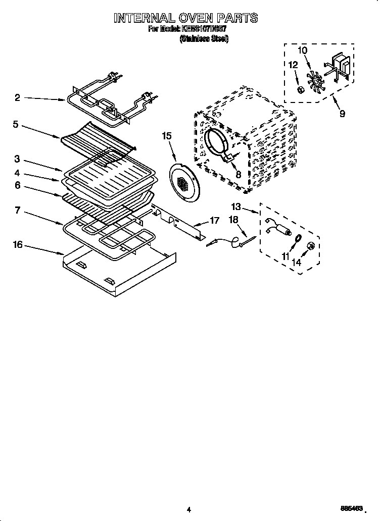 KitchenAid KEBS107DSS7 internal oven diagram