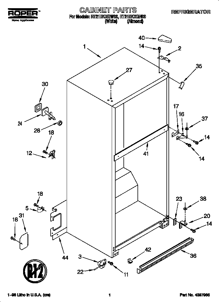 Roper RT21DKXGN00 cabinet diagram