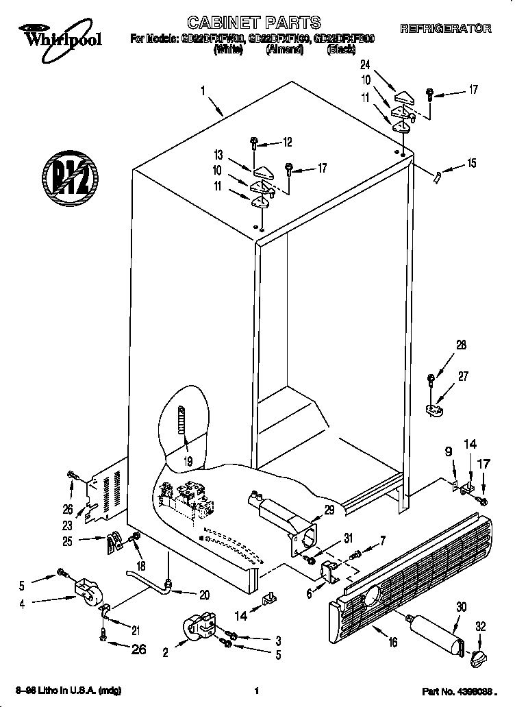 Whirlpool GD22DFXFN00 cabinet diagram