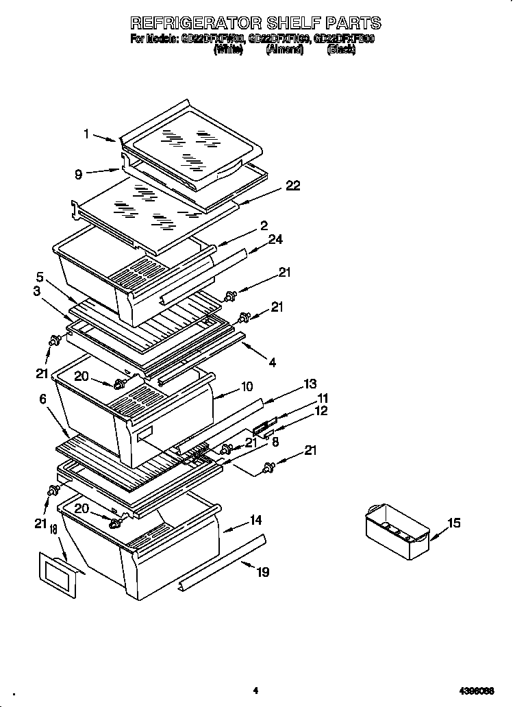 Whirlpool GD22DFXFN00 refrigerator shelf diagram