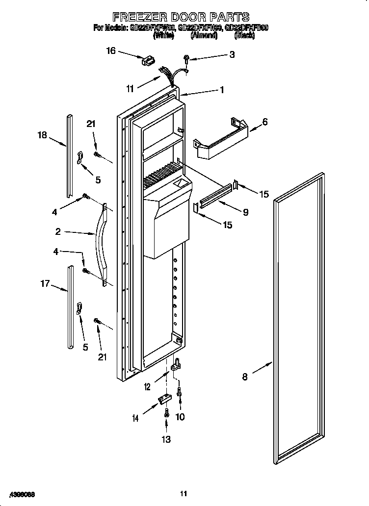 Whirlpool GD22DFXFN00 freezer door diagram