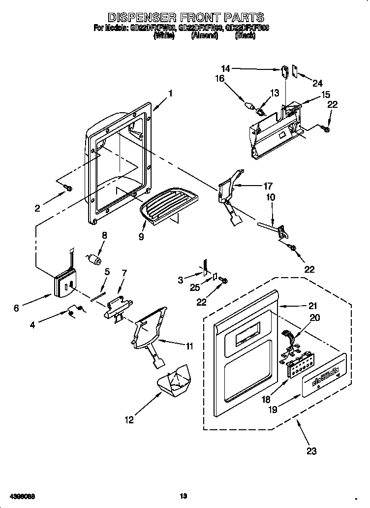 Whirlpool GD22DFXFN00 dispenser front diagram