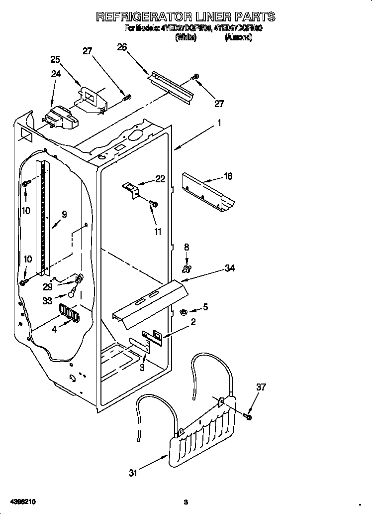 Whirlpool 4YED27DQFN00 refrigerator liner diagram