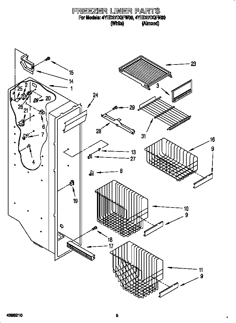 Whirlpool 4YED27DQFN00 freezer liner diagram