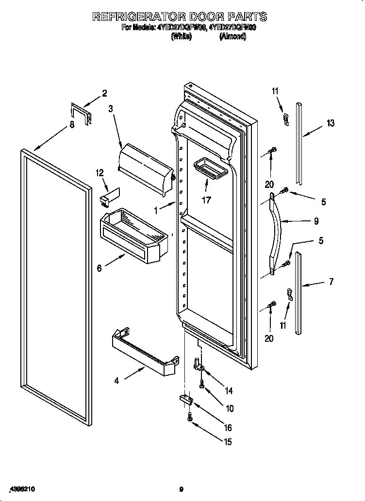 Whirlpool 4YED27DQFN00 refrigerator door diagram