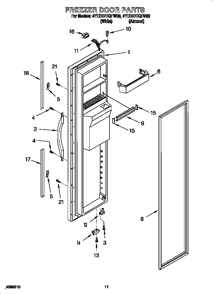 Whirlpool 4YED27DQFN00 freezer door diagram