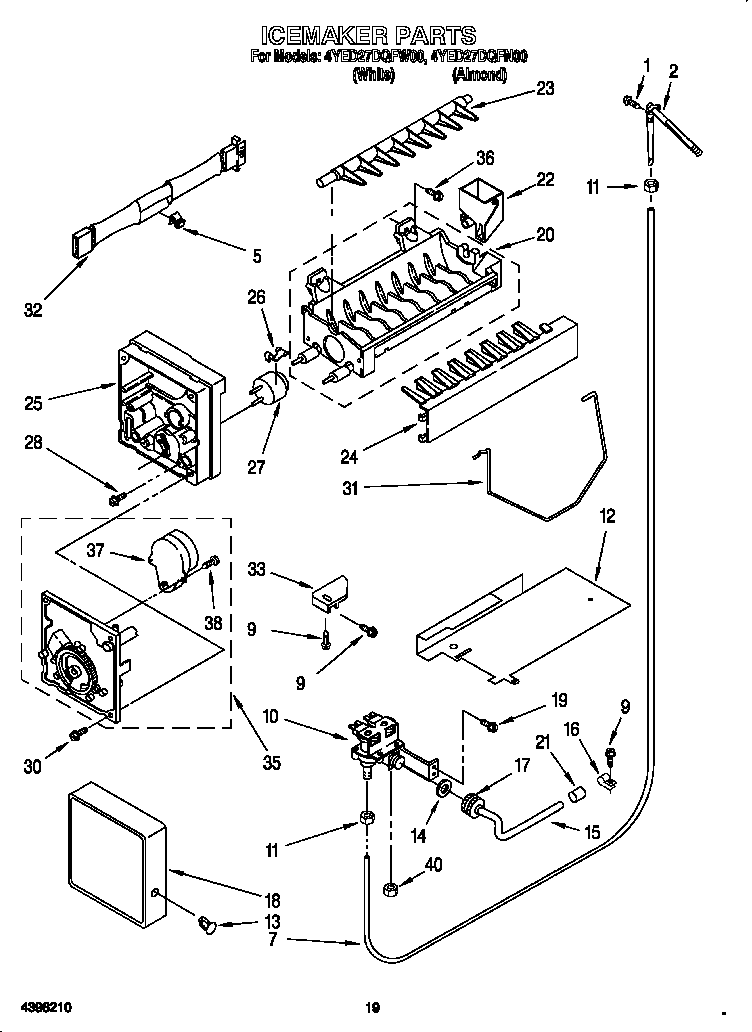 Whirlpool 4YED27DQFN00 icemaker diagram