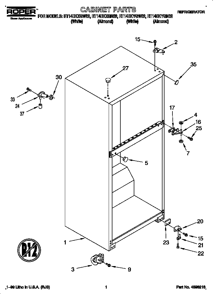 Roper RT14DKYGN02 cabinet diagram