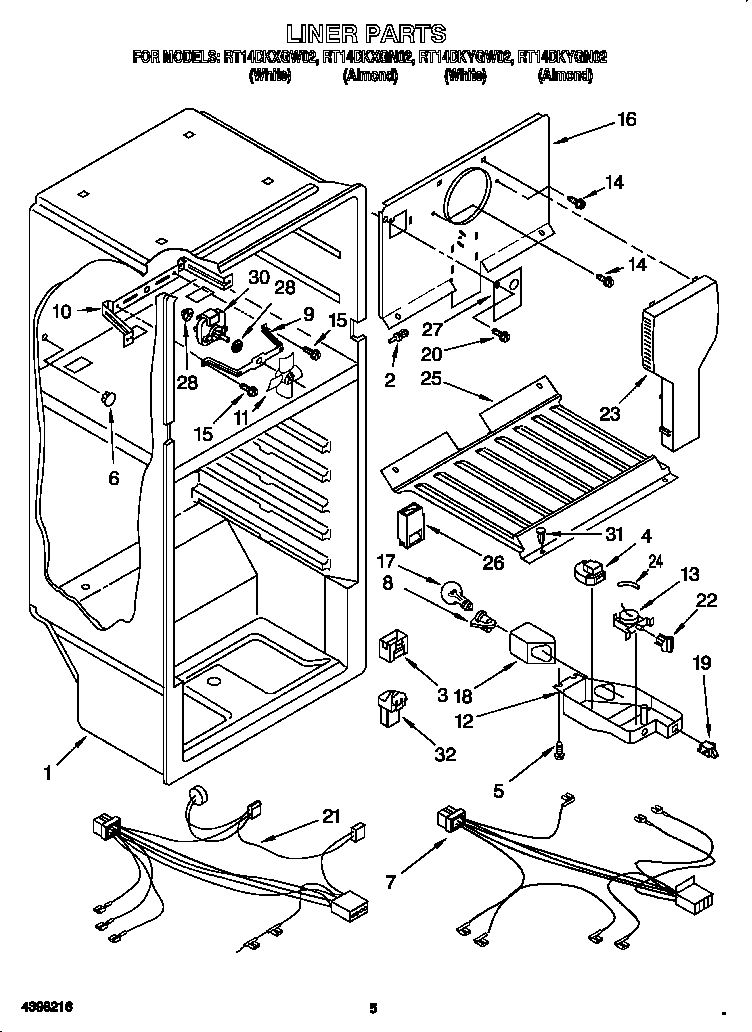 Roper RT14DKYGN02 liner diagram