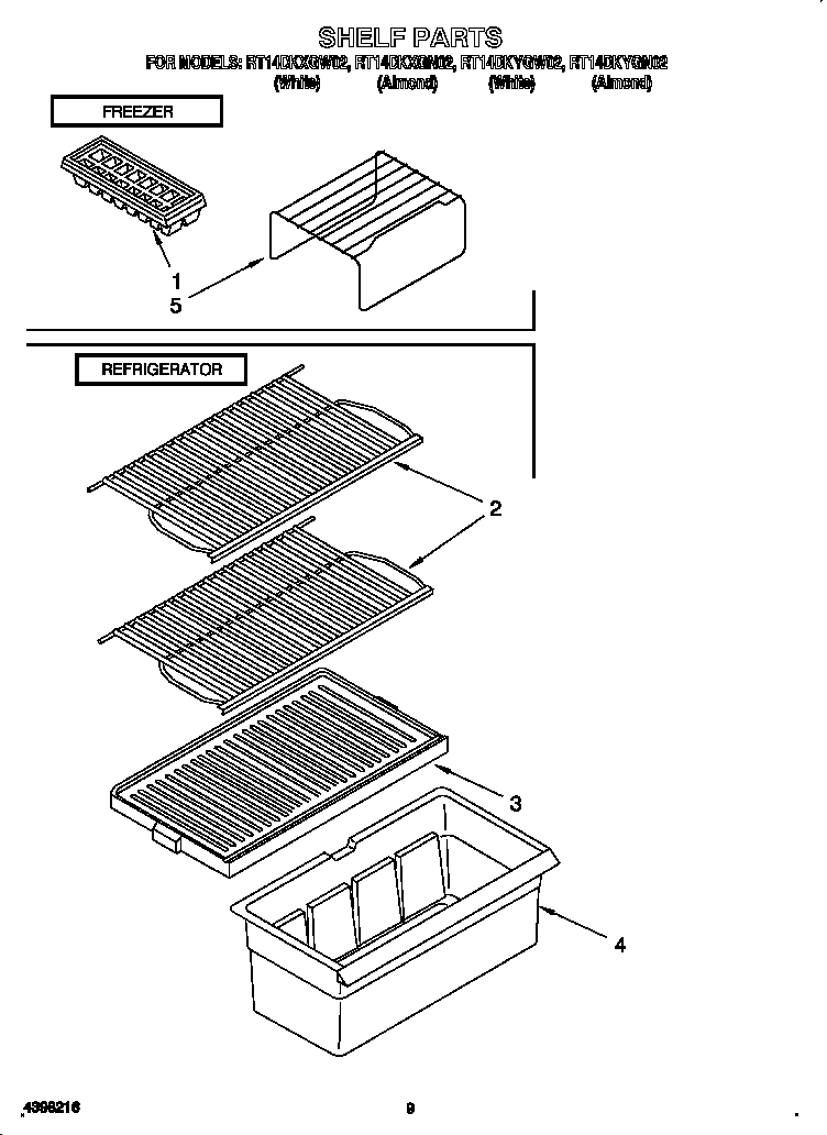 Roper RT14DKYGN02 shelf diagram