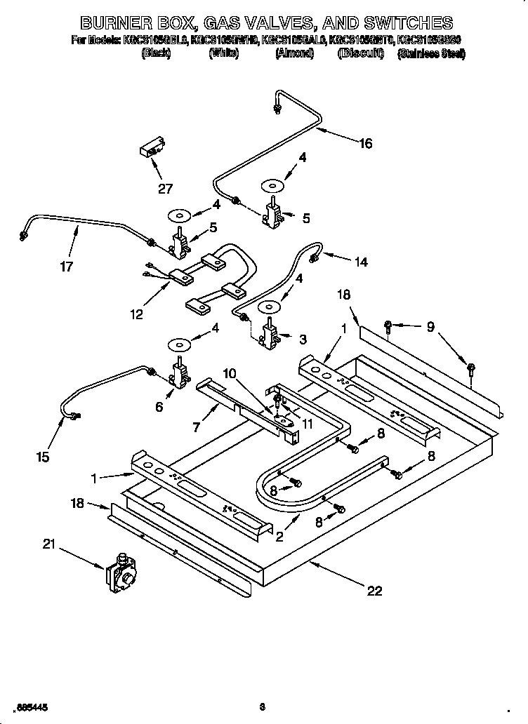 KitchenAid KGCS105GBL0 burner box, gas valves/switches diagram