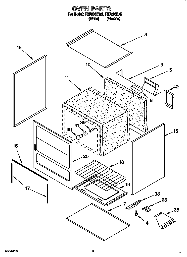 Roper FGP305EW2 oven diagram