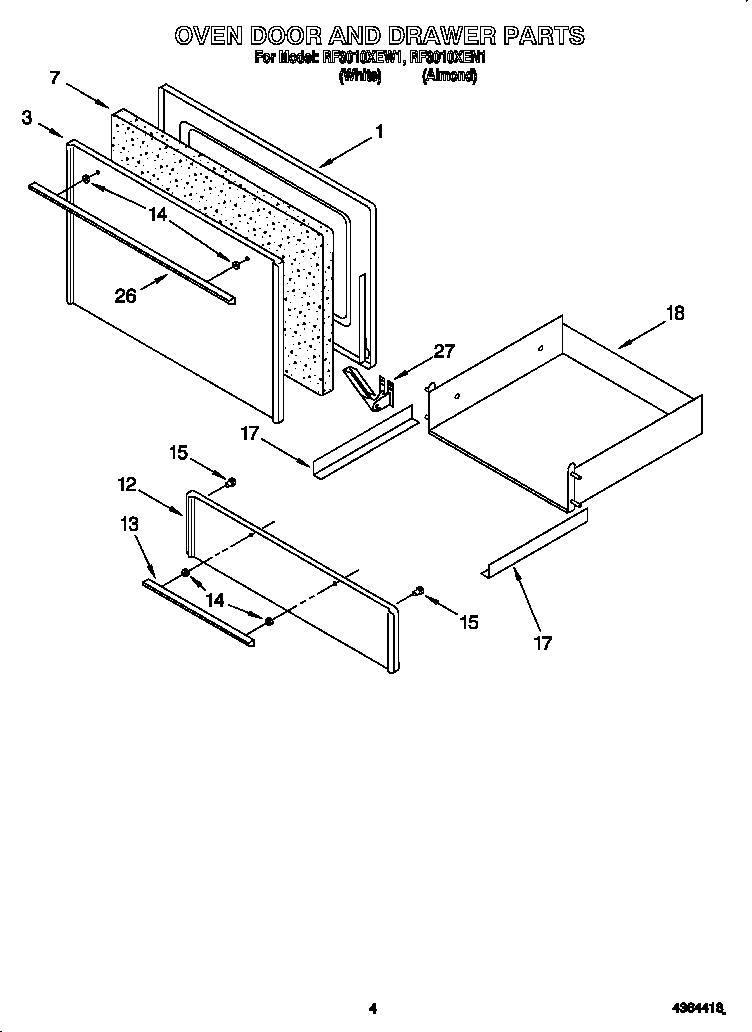 Whirlpool RF3010XEN1 oven door & drawer diagram