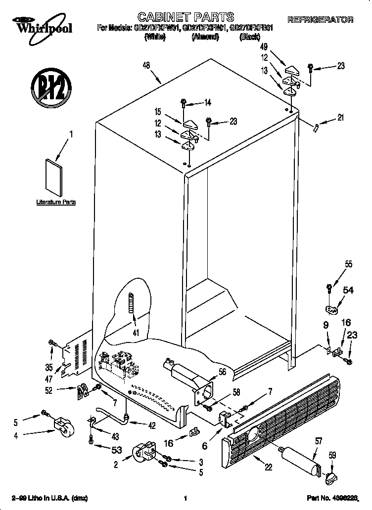 Whirlpool GD27DFXFW01 cabinet diagram