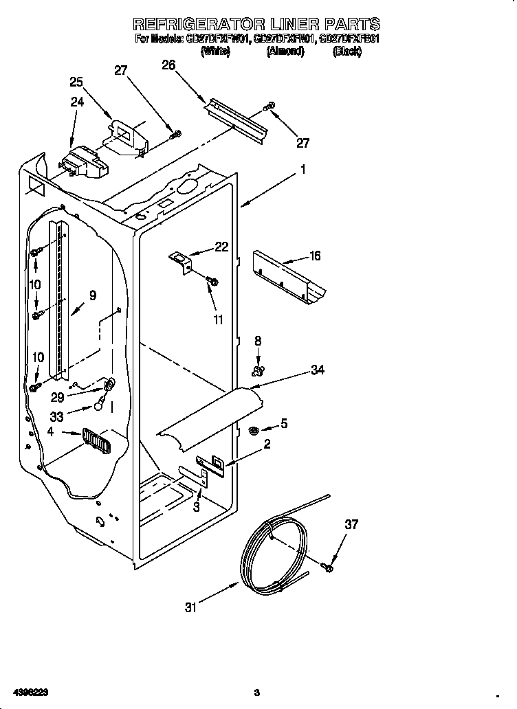 Whirlpool GD27DFXFW01 refrigerator liner diagram