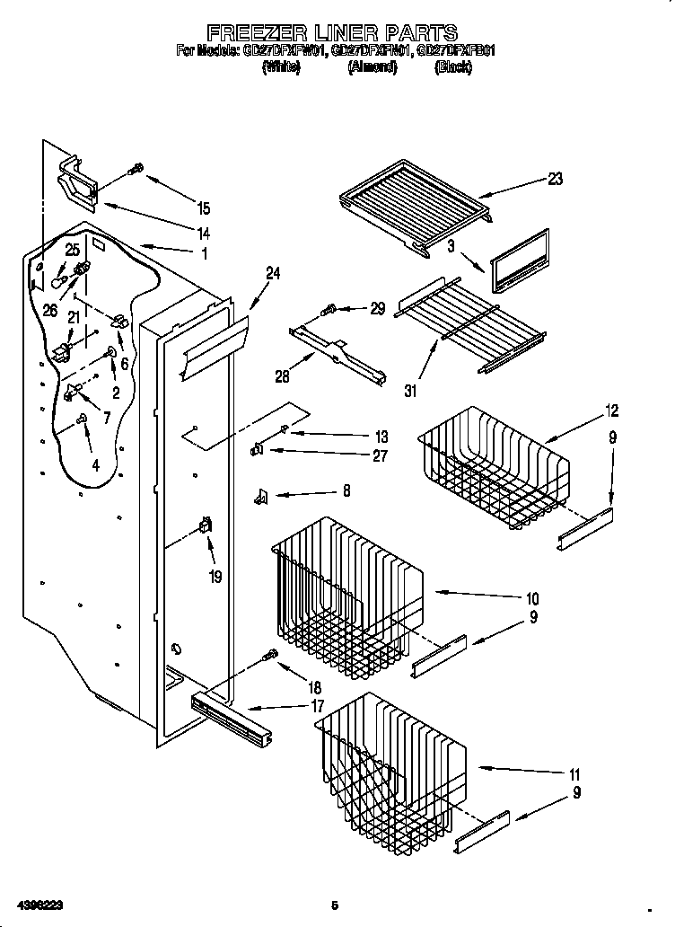 Whirlpool GD27DFXFW01 freezer liner diagram