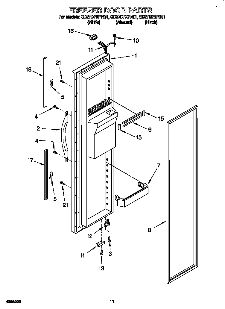 Whirlpool GD27DFXFW01 freezer door diagram