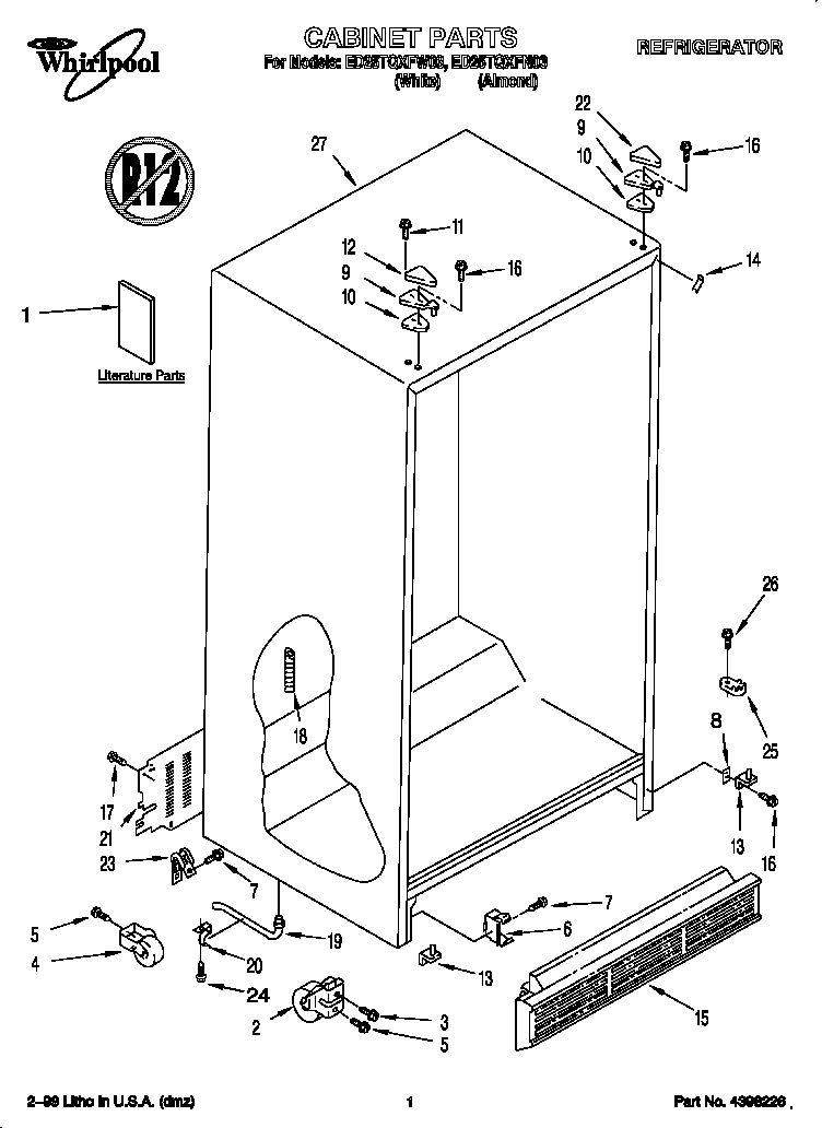 Whirlpool ED25TQXFN03 cabinet diagram