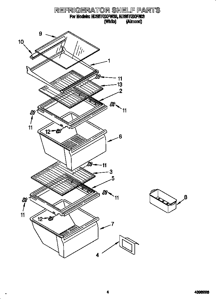 Whirlpool ED25TQXFN03 refrigerator shelf diagram